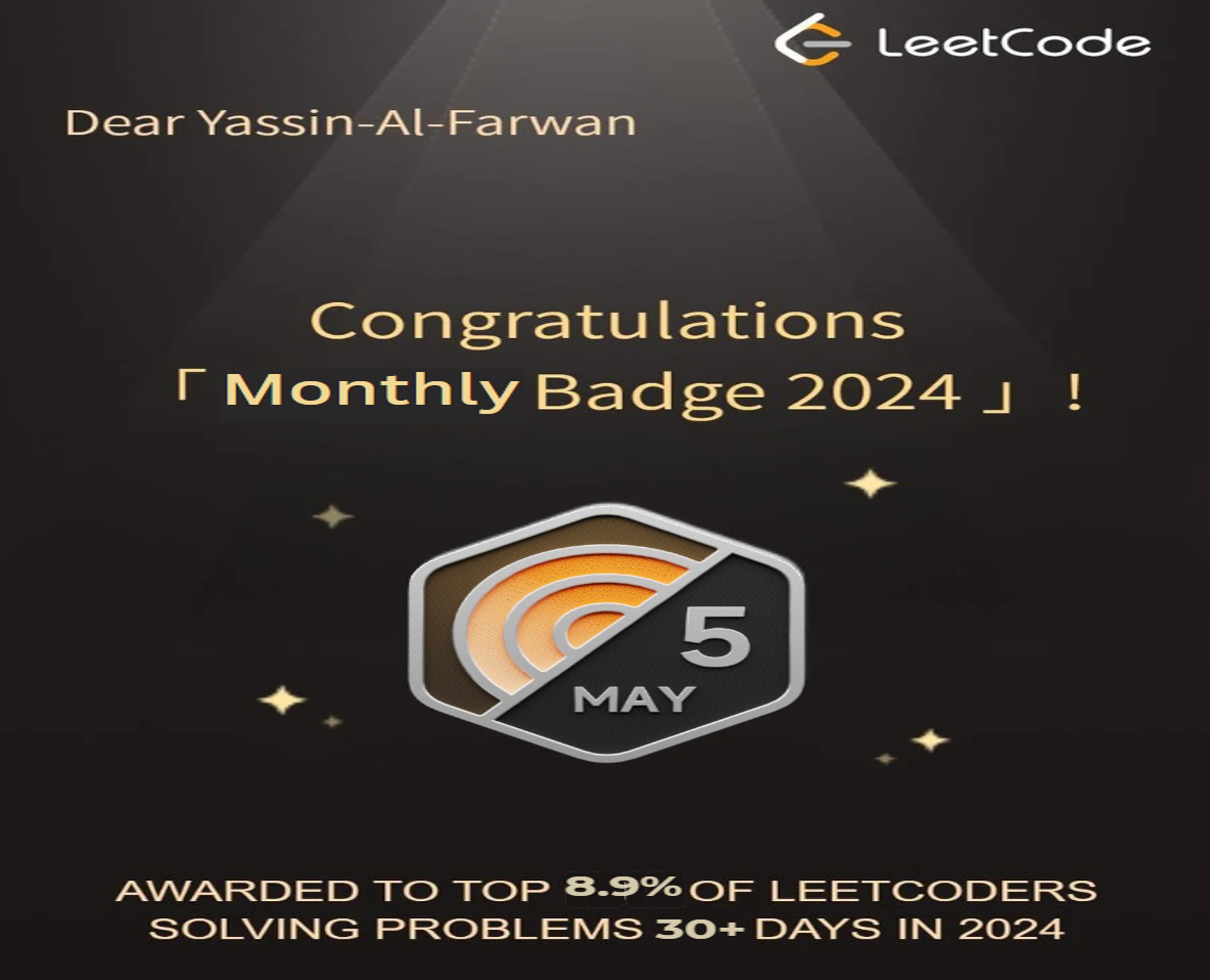 Achieved May Badge 2024, demonstrating dedication to continuous learning and personal growth throughout the month.